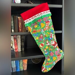 Vintage 80’s American Greetings Christmas fabric handmade Quilted XL Stocking